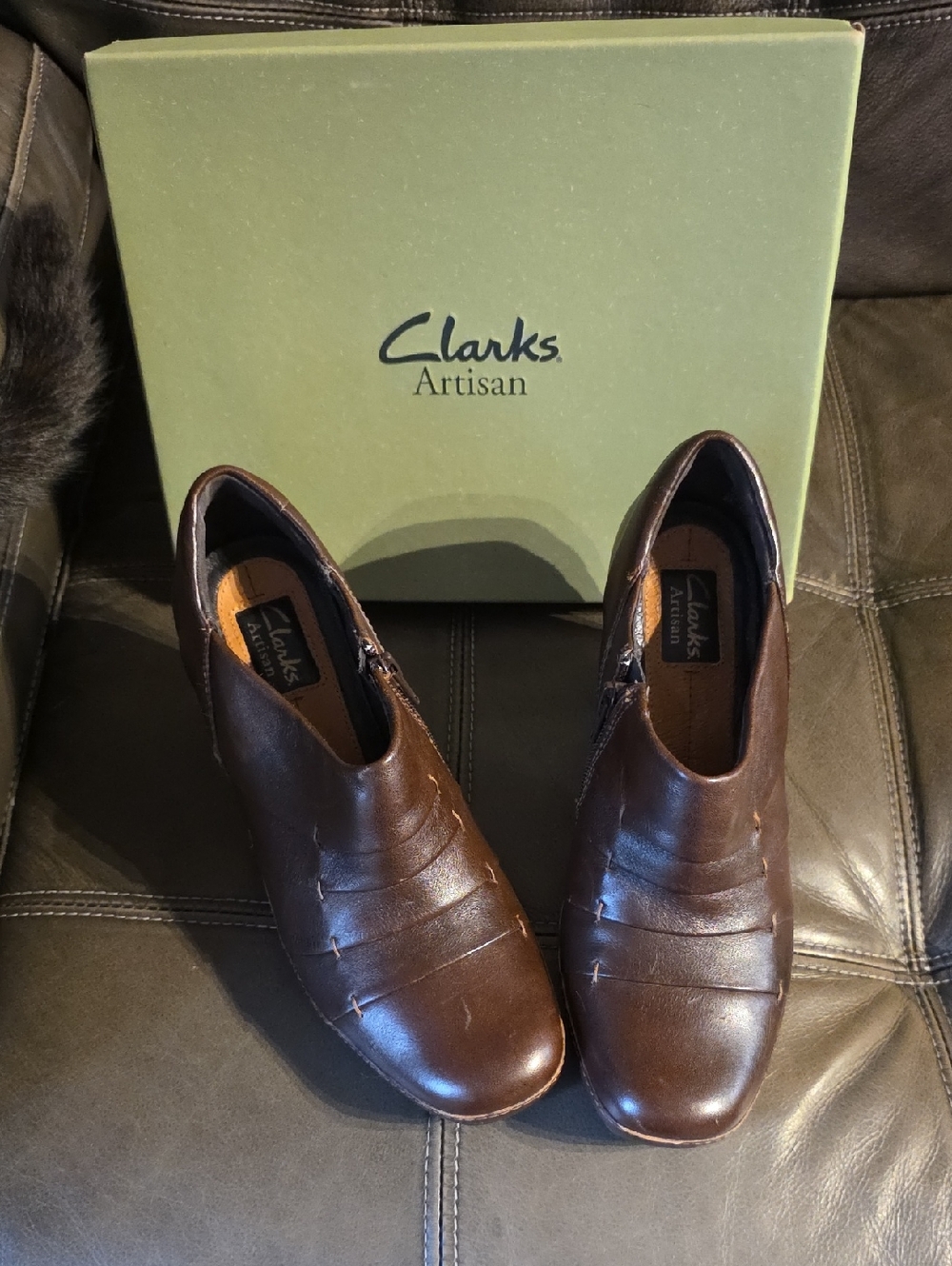 Clarks Brown Leather Slip-On Mules